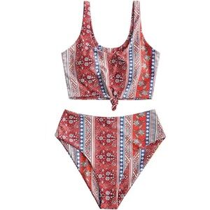 ZAFUL Bohemian Printed Knot High Waisted Tankini Swimsuit Size 6
